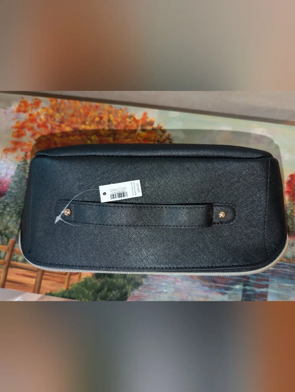 NWT Chicos Black Saffiano Faux Leather Toiletry Bag Travel Makeup Case NWT